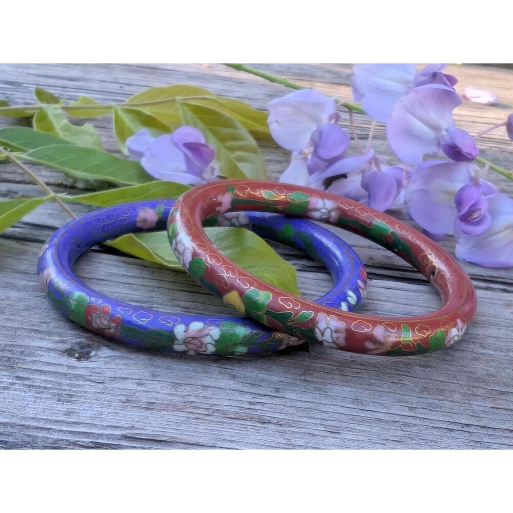 Vintage Cloisonne  Bangle Set, Asian Enamel Bracelets